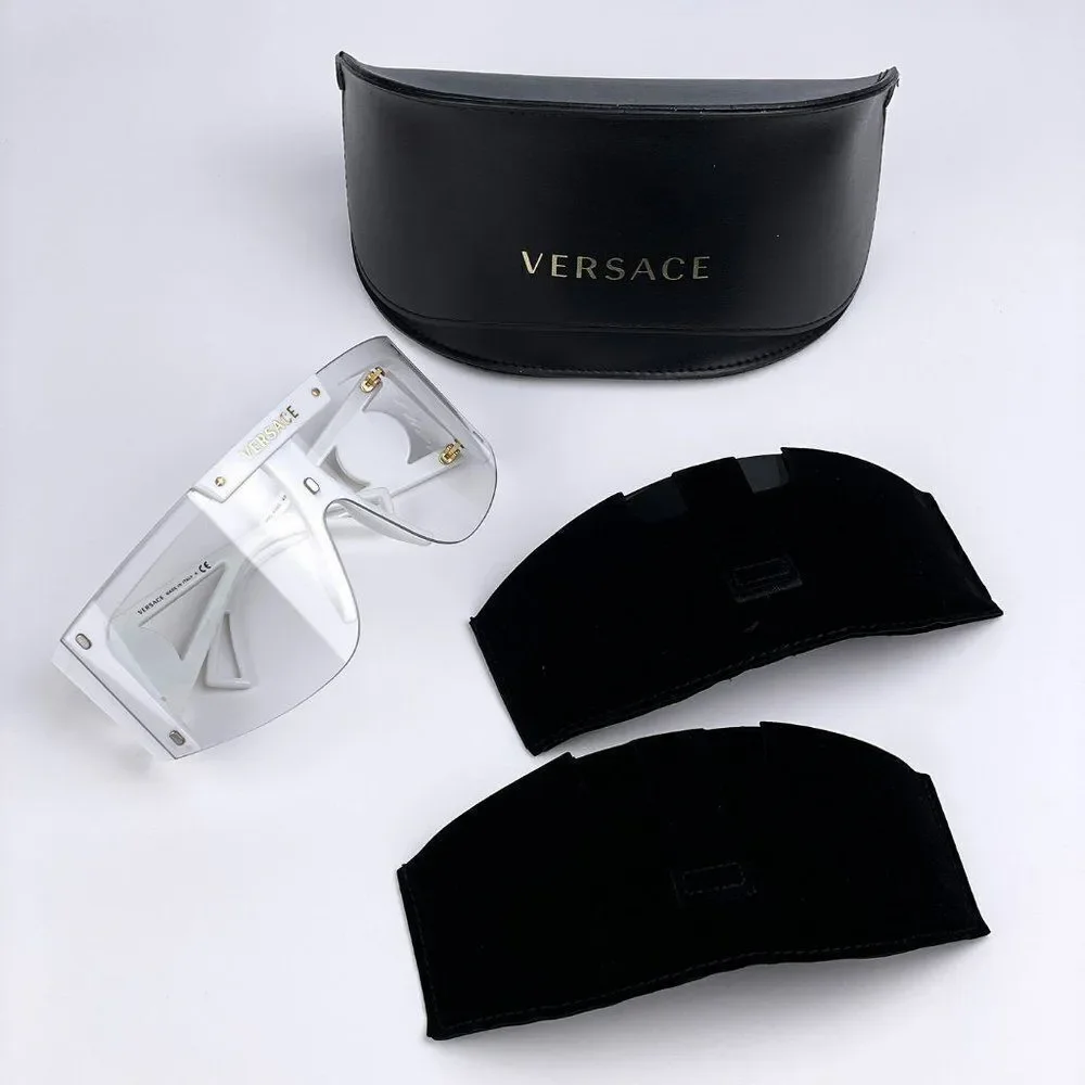 NEW Versace VE4461 314/87 White Grey Mirror Silver Detachable Lens Sunglasses
